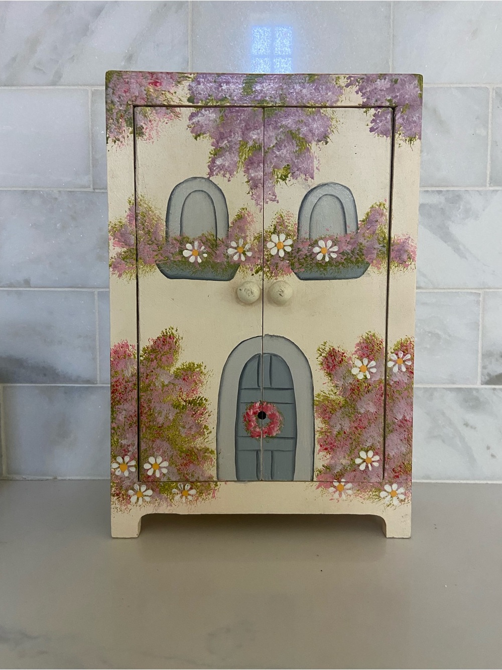 Hand-Painted Cream and Gray Kids Jewelry Armoire